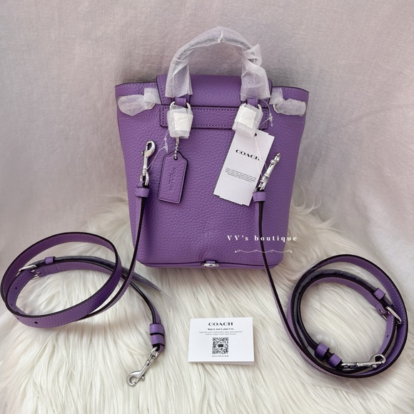 NWT Coach Amelia Convertible Backpack Crossbody Pebble Leather Iris Purple CL408 - Picture 2 of 12